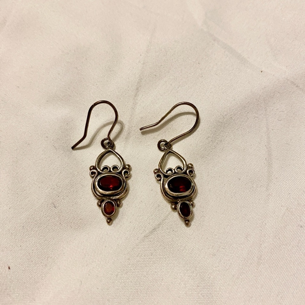 Sterling Silver Red Garnet Faceted Dangle Earrings James Avery Look Alikes